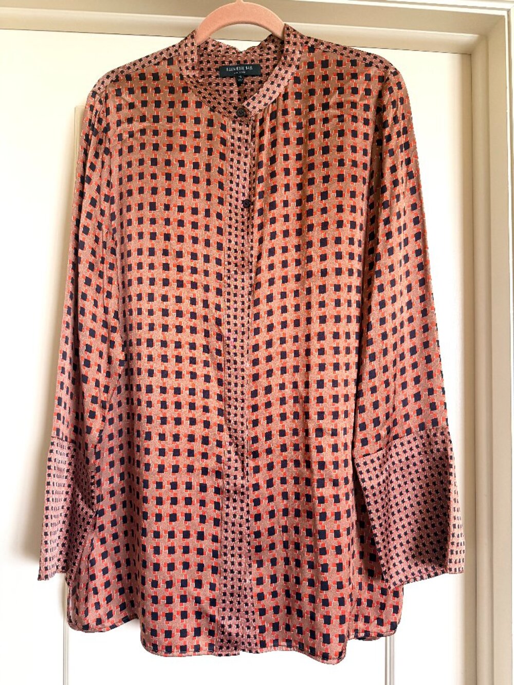 Lafayette 148 New York Men’s XL Silk Satin Geometric Button-Up Point Collar
